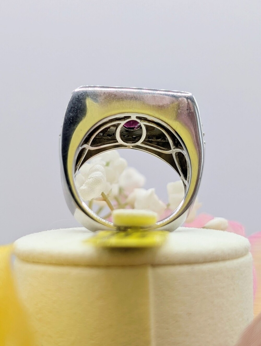 Men's 2ctw Rhodolite Garnet & Cambodian Zircon 925 Silver Ring - Picture 6 of 9